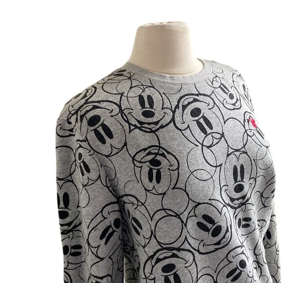 H&M DISNEY Sweatshirt Womens Sz Medium Grey Mickey Mouse All Over Print - Picture 2 of 8
